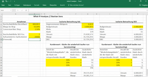 What if Analyse nach Bastian Sens Excel Beispiel